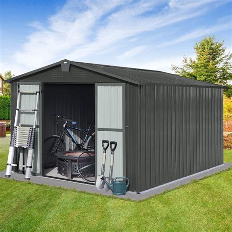 Buy EMKK 10x8 FT Outdoor Storage Shed, Galvanized Steel Metal Garden