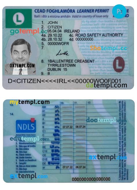 Irish Driver License Download Learner Permit Example In Psd Format