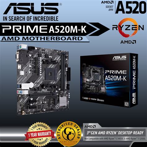 Asus Prime A520m K Amd Am4 Socket For Amd Ryzen Micro Atx Motherboard