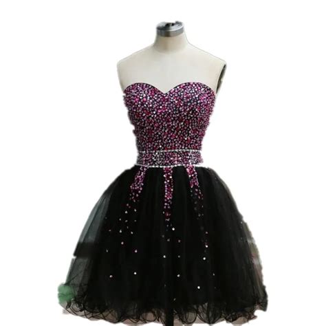 Sexy Black With Hot Pink Crystals A Line Homecoming Dresses Short Prom
