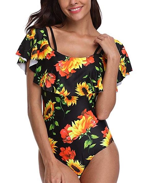 tempt me women one piece flounce swimsuit pineapple printed off shoulder bathing suit at amazon