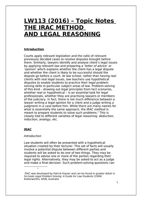 Lw113 2016 The Irac Method And Legal Reasoningdocx Studocu