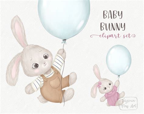 Cute Bunny Clipart Bunny Png Rabbit Clipart Baby Shower Etsy