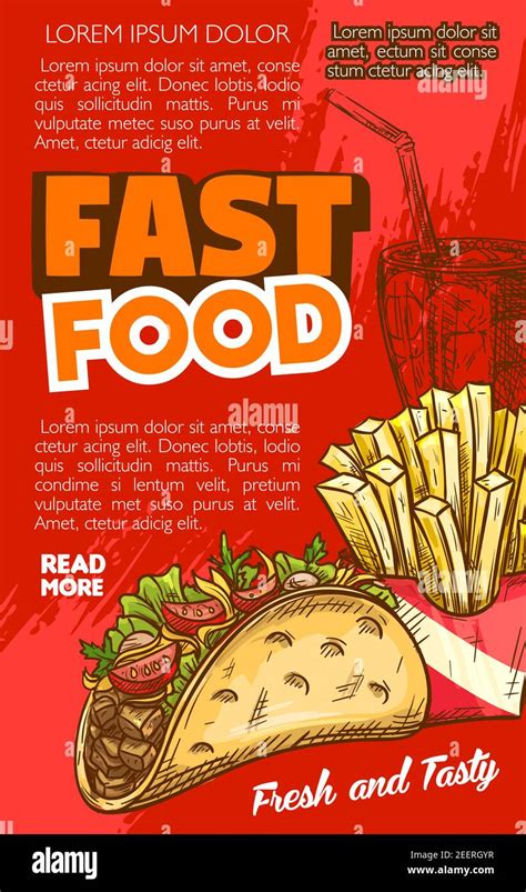 Fast Food Tacos Snack Or Sandwich And French Fries Menu Poster With