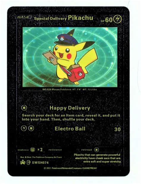Pokemon Special Delivery Pikachu 60hp Black Foil Fan Art Card Swsh074