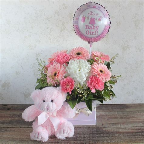 Flowers And Balloons For New Baby Set Of 2 Pink White Baby Blue