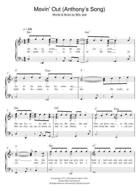 Movin Out Anthonys Song By Billy Joel Billy Joel Digital Sheet