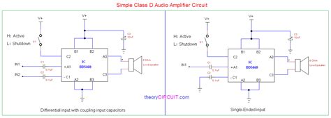 Has an internal booster circuit elements that allow to develop at 4 ohm load with power supply 14.2 volts, the power to 70 watts. Simple Class D Amplifier Schematic