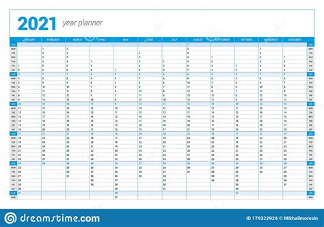 Calendar Yearly Planner Template For 2021 Printable Template Week