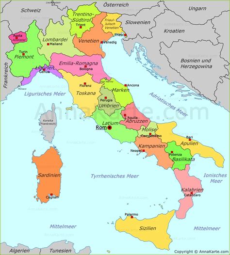 Italien ist in 20 regionen unterteilt. Italien Regionen Karte Deutsch | Kleve Landkarte