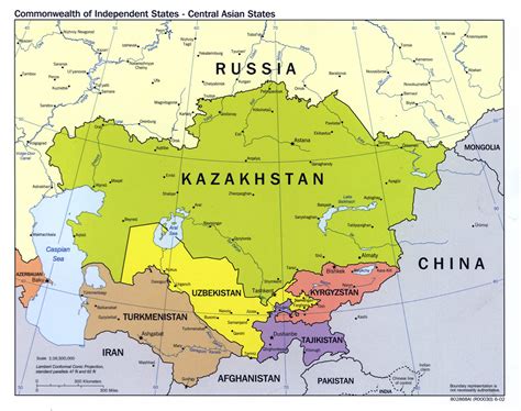 Large Scale Political Map Of Central Asian States 2002 