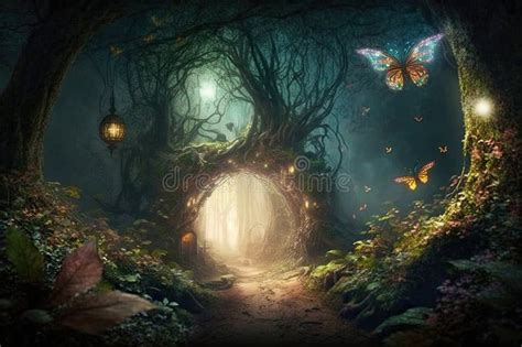 Enchanted Forest With Magic And Fairies In The Air Stock Image Image