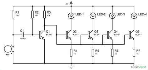 230 or 115 vac mains operated. Simple Musical LEDs Circuit Diagram