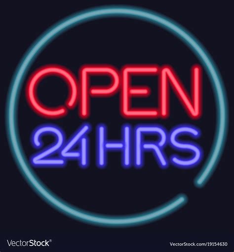 Neon Open 24 Hours Entrance Sign Royalty Free Vector Image