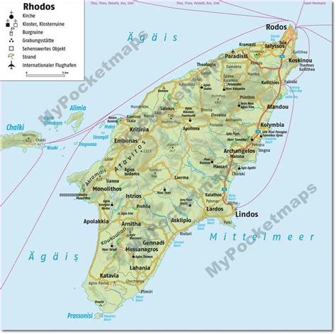 Bersichtskarte Insel Rhodos Mypocketmaps