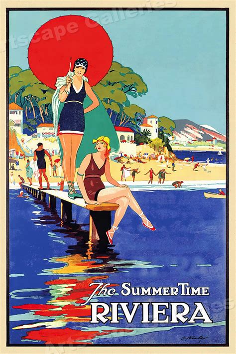 The Summer Time Riviera 1930s Vintage Style French Travel Poster