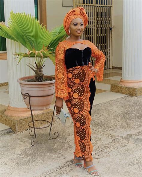 Orange And Black Velvet Aso Ebi Lace Dress Styles Latest African Fashion Dresses Lace Dress