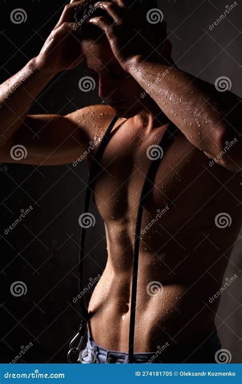 Athlete Bodybuilder Trains In The Studio In The Rain Stock Image Image Of Pose Abdominal