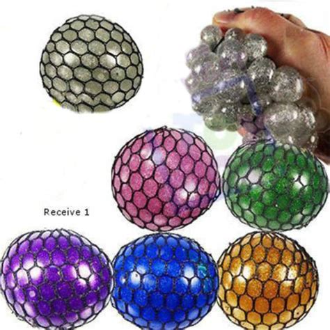 2 Glitter Mesh Sensory Stress Ball Toy Autism Squeeze Anxiety Squishy