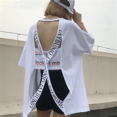 Backless T Shirt Women Letters New Arrive Hip Hop Sexy White T Shirt Harajuku Ulzzang Korean