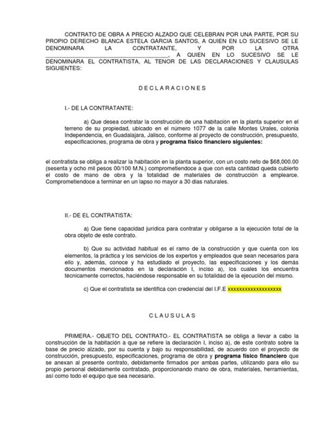 Contrato De Obra A Precio Alzadodocx Presupuesto Euro