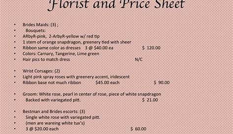 Florist Price List | Wedding planning, How to plan, Florist