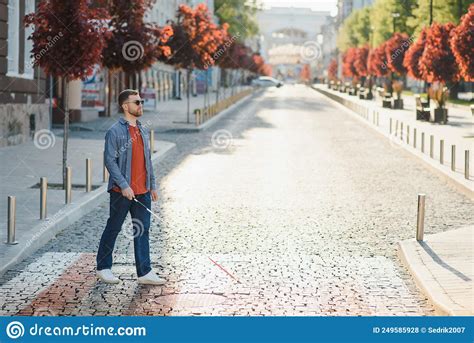 Blind Young Man Crossing Road Stock Photo Image Of Sight Senior
