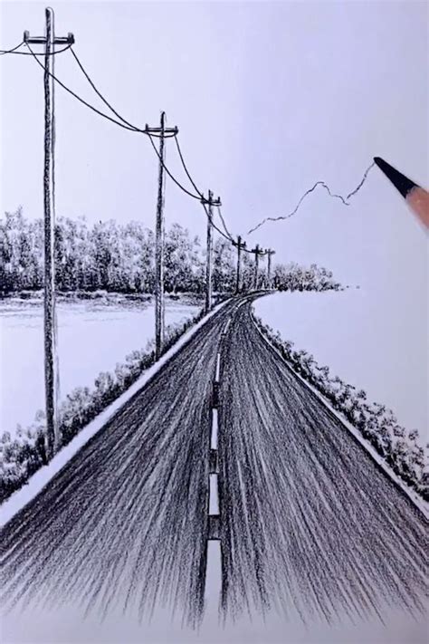 Amazing😍road Scene Easy Drawing Video Nature Art Drawings