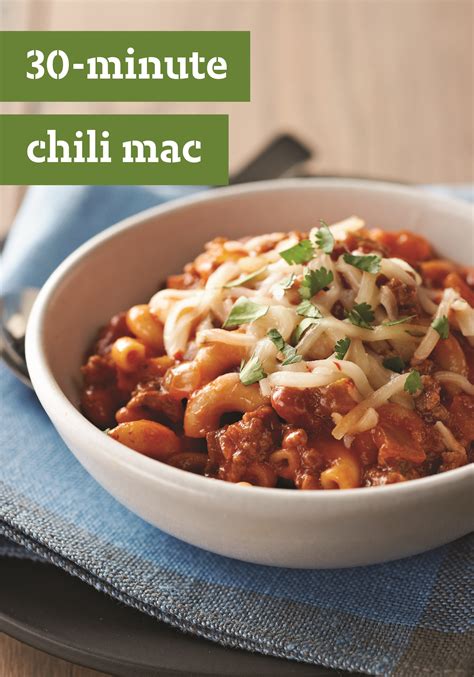 Packed with ground beef, vegetables, beans and homemade bone broth, this healthy meal will keep bellies and hearts full. 30-Minute Chili Mac - Thick with kidney beans, ground beef, and salsa, this five-star 30-Minute ...