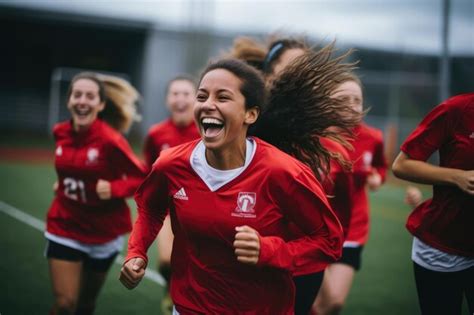 Premium Ai Image Victory Run Women Soccer Players Celebrating A Win
