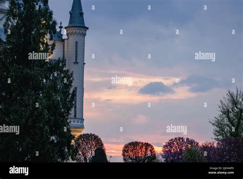 The Tower Of A Cathedral Under A Sunset Sky In Iasi Romania Stock