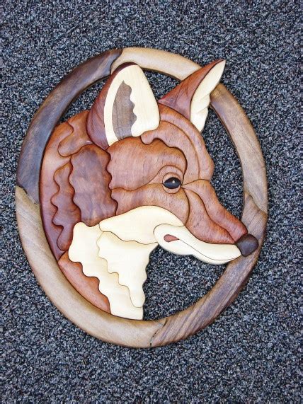 Solid Wood Intarsia Inlaid Fox Head Wall Picture Moose R Us Log Cabin Decor