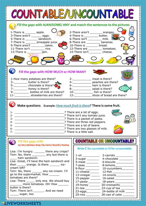 Countable And Uncountable Nouns Interactive Worksheet