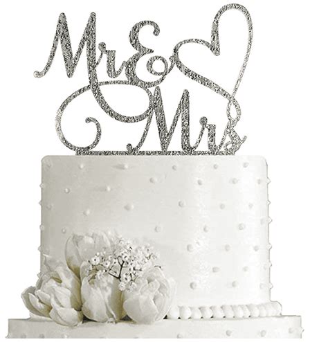 Mr Mrs Cake Topper Silver Glitter Cute Cakes Bakery Caf