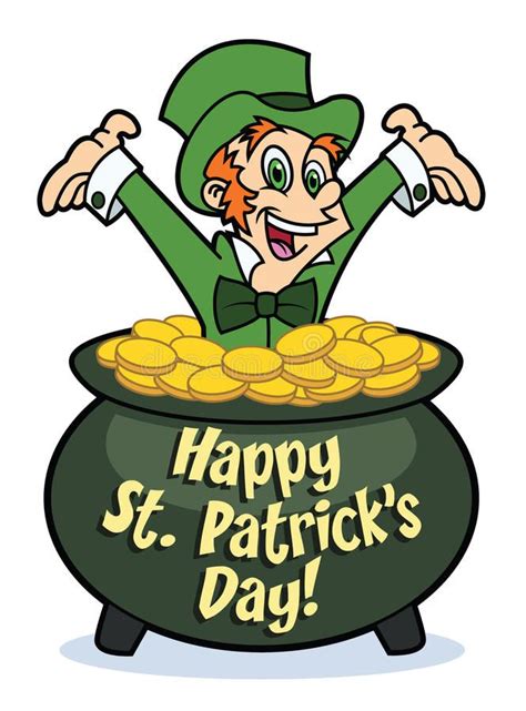 Happy Leprechaun In Pot Of Gold Stock Illustration Illustration Of Happy Ireland