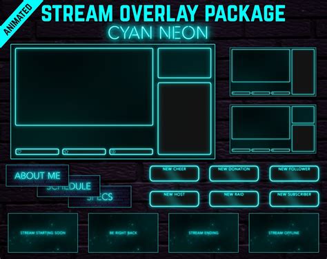 Cyan Neon Twitch Overlay Package Minimal Cyan Color Neon Etsy