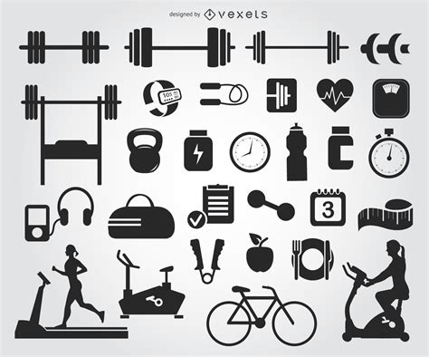 29 Gym Icons Silhouettes Vector Download