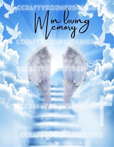 In Loving Memory Background With Wings Clouds Stairs Doves Etsy Angel