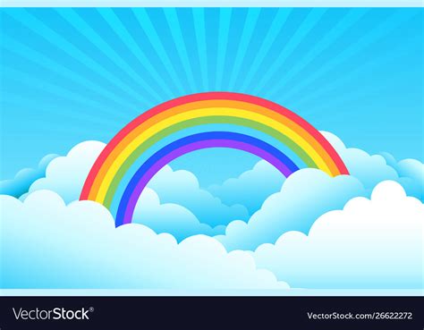 Rainbow Covered In Clouds And Sky Background Vector Image