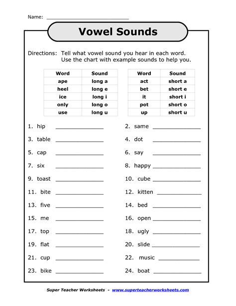 Short And Long Vowel Worksheet