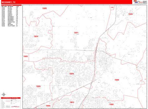 Mckinney Texas Zip Code Wall Map Red Line Style By Marketmaps