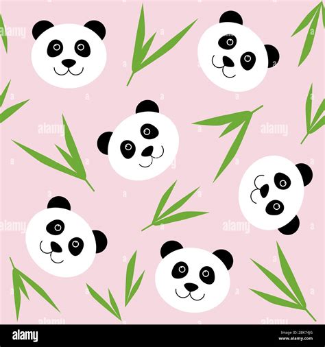 Cartoon Panda Face Seamless Pattern Cute Childish Pink Background With