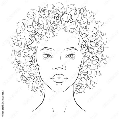 Vector African American Dark Skinned Woman Face With Healthy Skin And Curly Hair Stock Vector