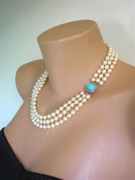 Vintage Pearl Necklace With Turquoise Clasp Weddbook