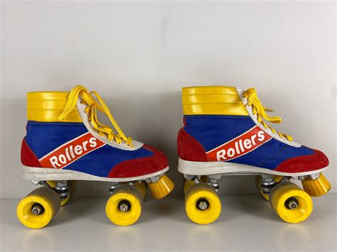 Vintage 80s Retro Disco Roller Skates Yellow Blue Red And White