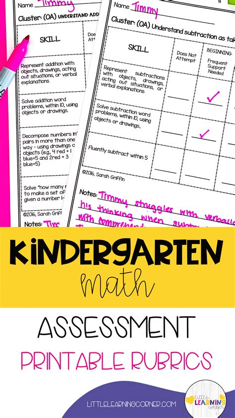 The Best Kindergarten Math Assessment Printable Rubrics