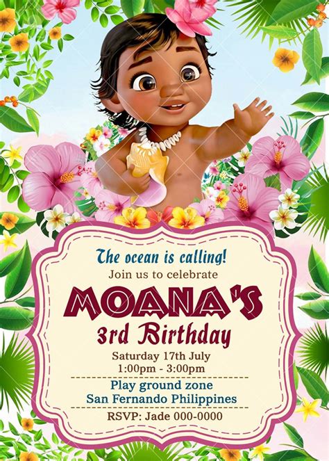 Baby Moana Birthday Party Invitation 4 X 6 Or 5 X 7 Jamakodesigns