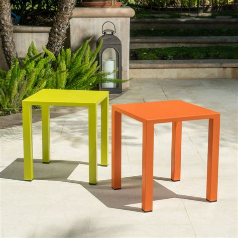 Margate Outdoor Aluminum 16 Side Tables Set Of 2 Orange And Lime