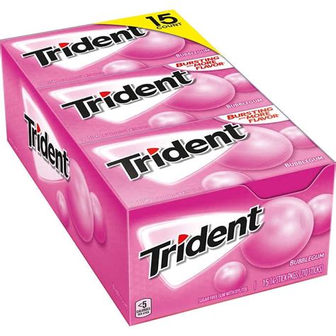 Trident Sugar Free Gum Bubblegum 14 Pieces 15 Ct