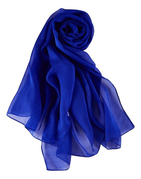 Long Silk Chiffon Scarf Solid Blue Color Sql204 Yangtze Store